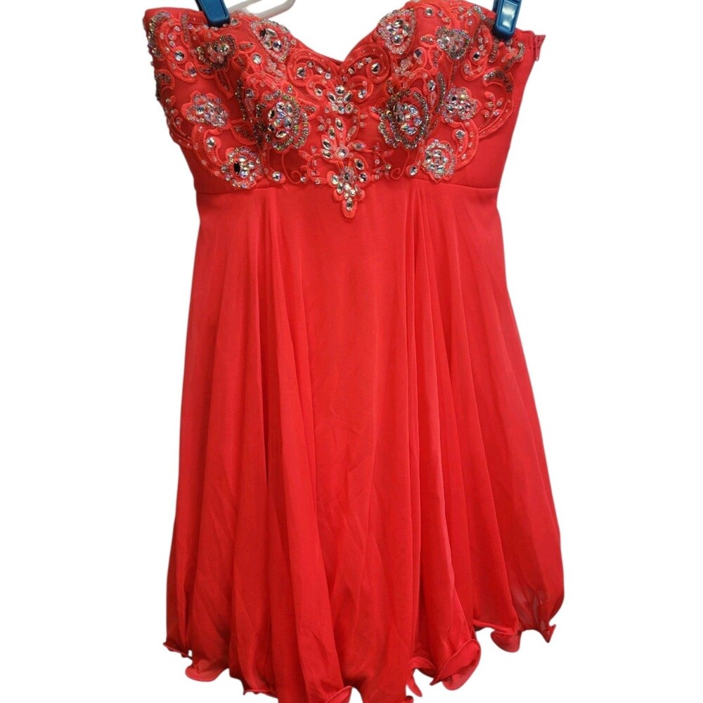 My Michelle Floresent Bright Coral Party Mini Dress Sz 1